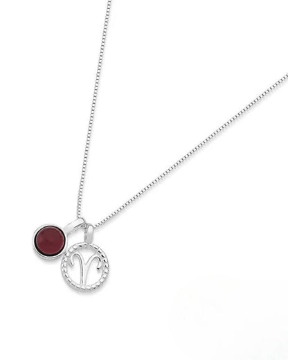 Aries Zodiac with Birthstone Necklace in Silver | Star sign March/April