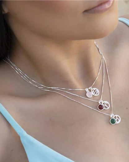 Aries Zodiac with Birthstone Necklace in Silver | Star sign March/April