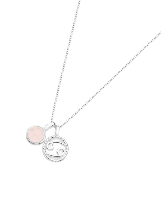 Cancer Zodiac with Birthstone Necklace in Silver | Star sign Jun/Jul