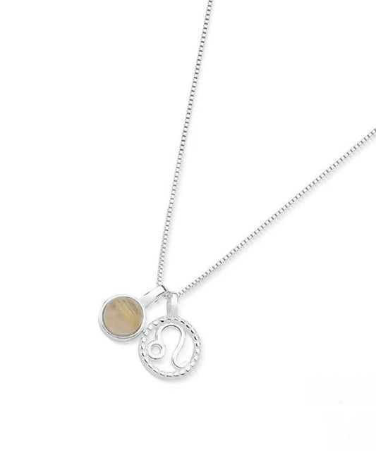 Leo Zodiac with Birthstone Necklace in Silver| Star sign July/August