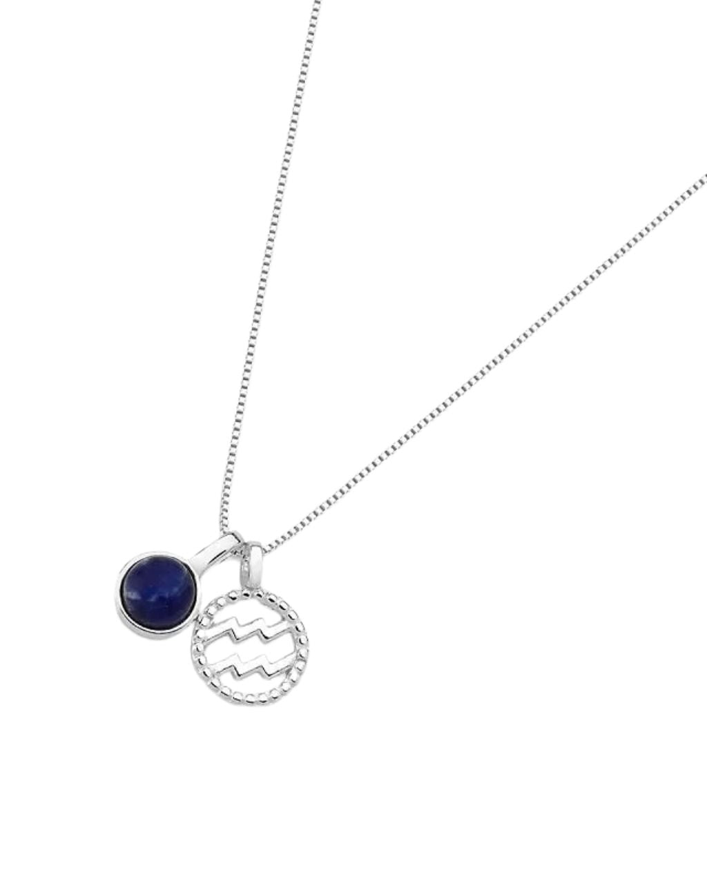 Aquarius Zodiac with Birthstone Necklace in Silver | Star sign Jan/Feb