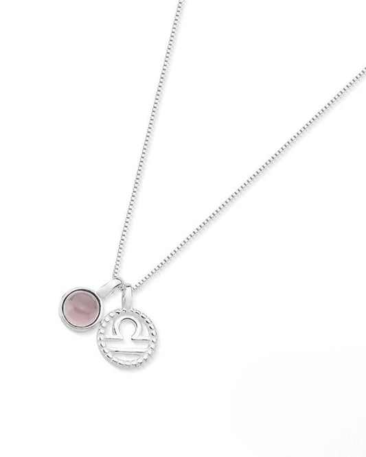 Libra Zodiac with Birthstone Necklace in Silver| Star sign September/October