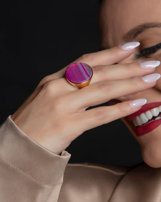 Colore ring on Pink Agate